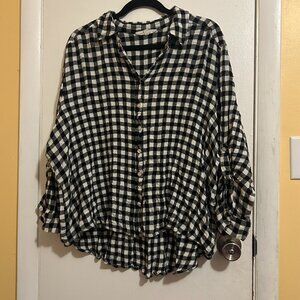 Jane + Delancey Button Down White & Black Plaid Shirt-Womens 2X